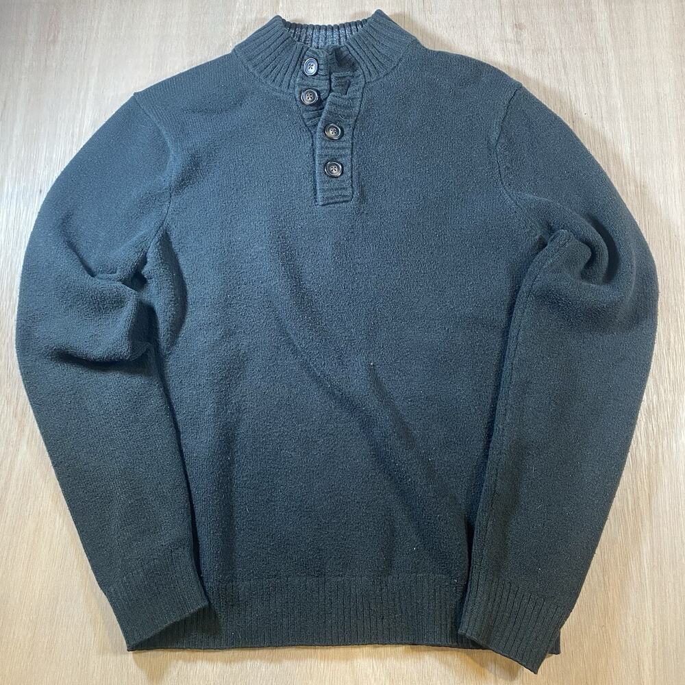 Old Navy Men’s Mock Neck Buttoned Placket Olive Green & Gray Sweater Size S